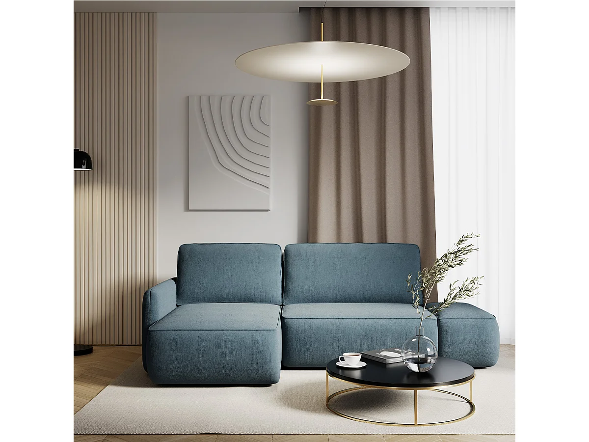 Canapé d'angle réversible et convertible 3 places avec coffre Alessio Bleu clair