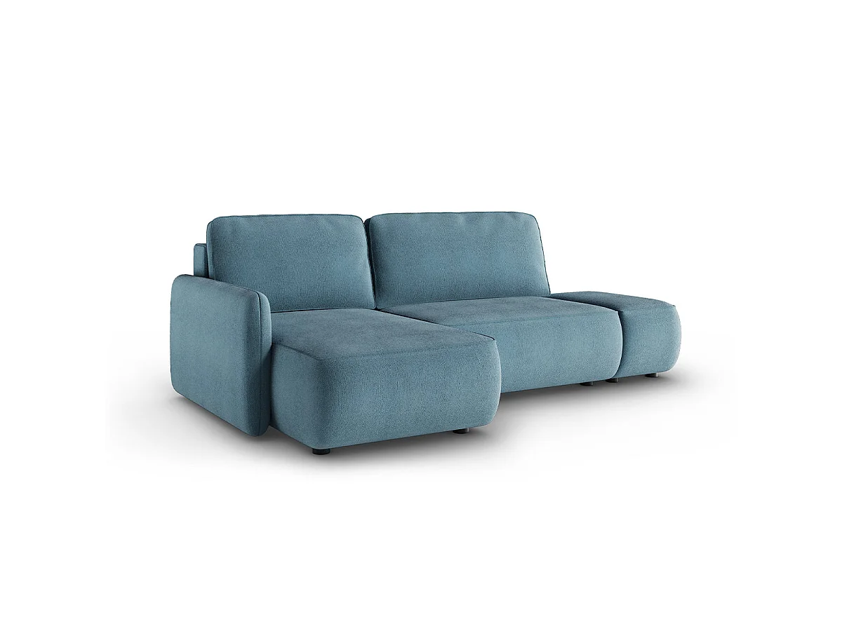 Canapé d'angle convertible 3 places réversible avec coffre en tissu bleu ALESSIO