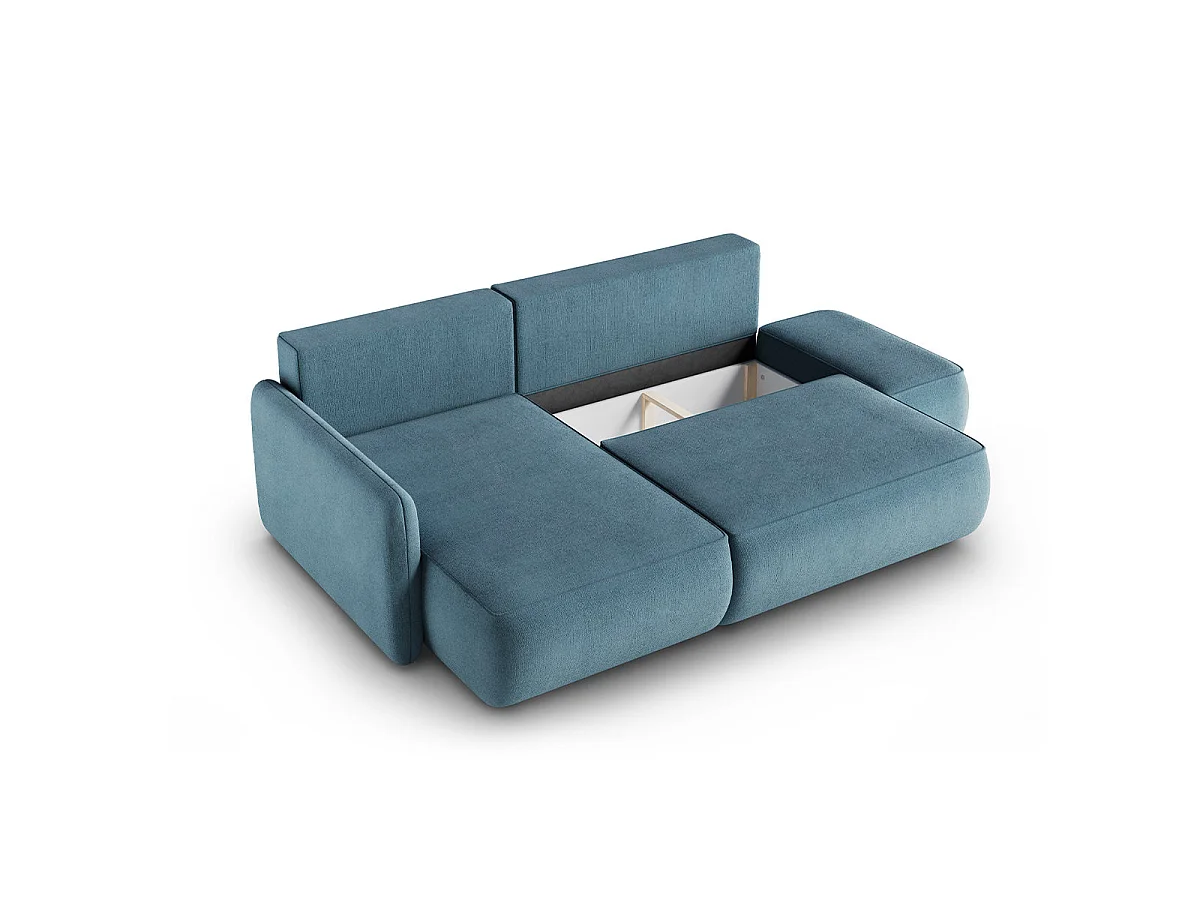 Canapé d'angle convertible 3 places réversible avec coffre en tissu bleu ALESSIO