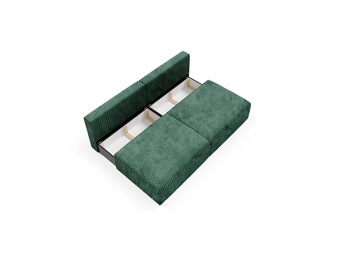 Canapé convertible 3 places avec coffre en tissu vert sapin ANGELA