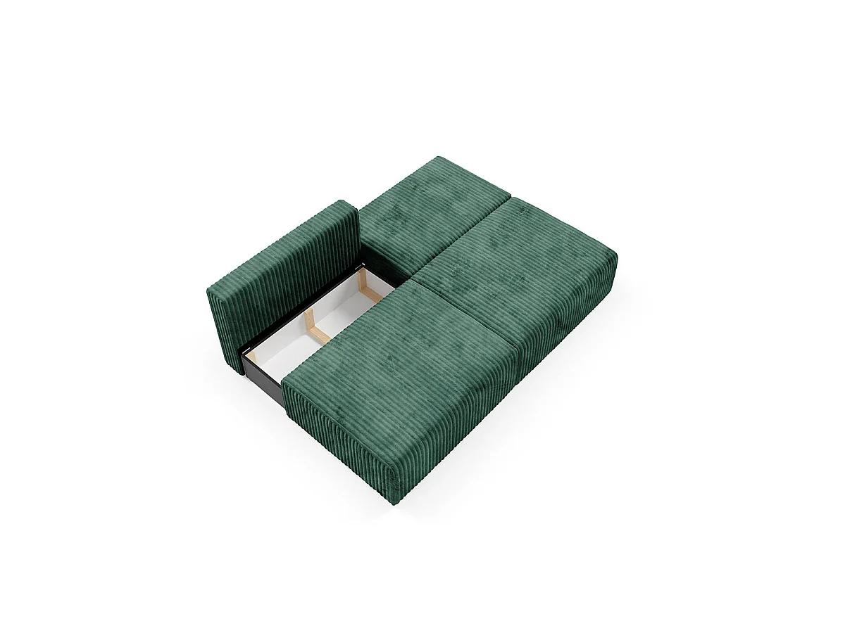 Canapé convertible 3 places avec coffre en tissu vert sapin ANGELA