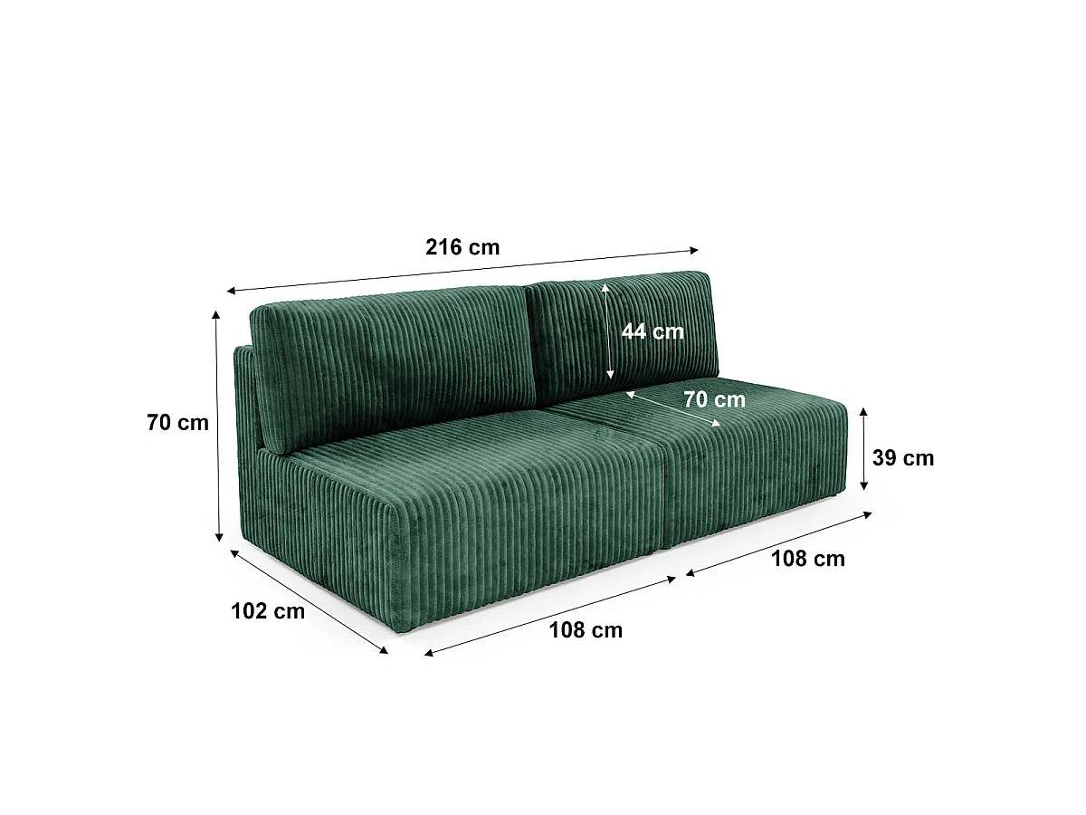 Canapé convertible 3 places avec coffre en tissu vert sapin ANGELA