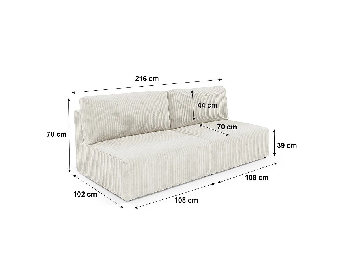 Canapé convertible 3 places avec coffre en tissu blanc ANGELA
