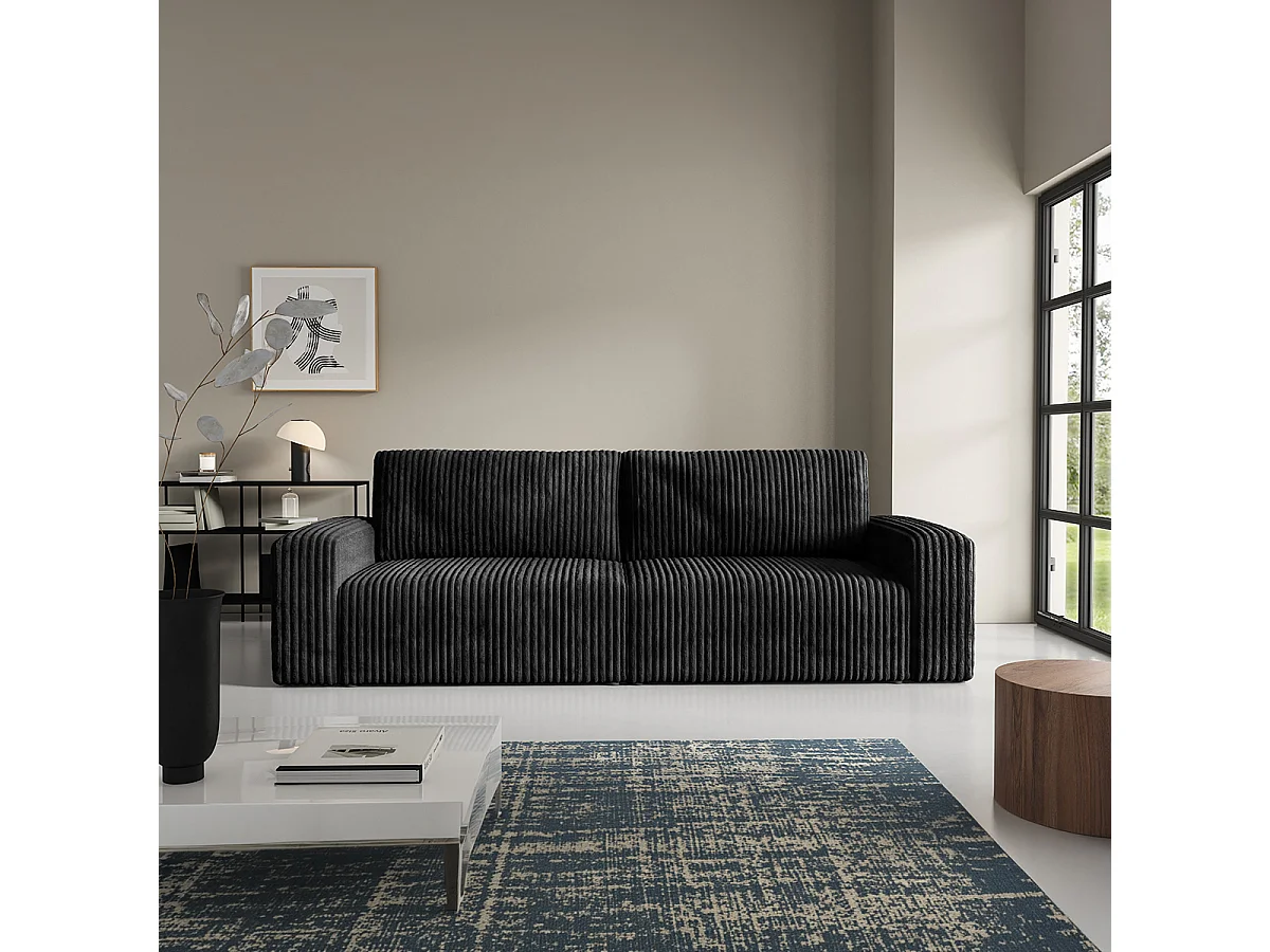 Canapé convertible 3 places avec coffre et accoudoirs Angela Noir