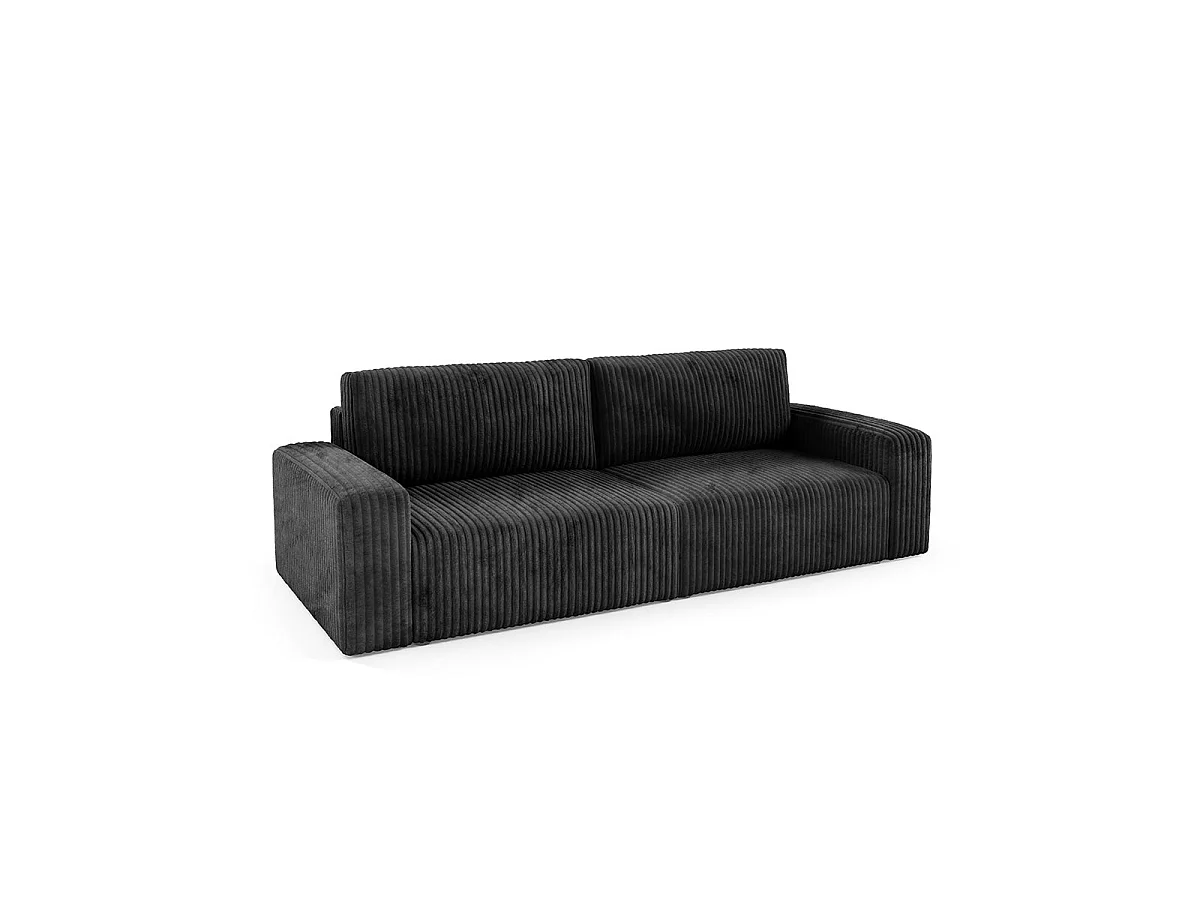 Canapé convertible 3 places avec coffre en tissu noir ANGELA