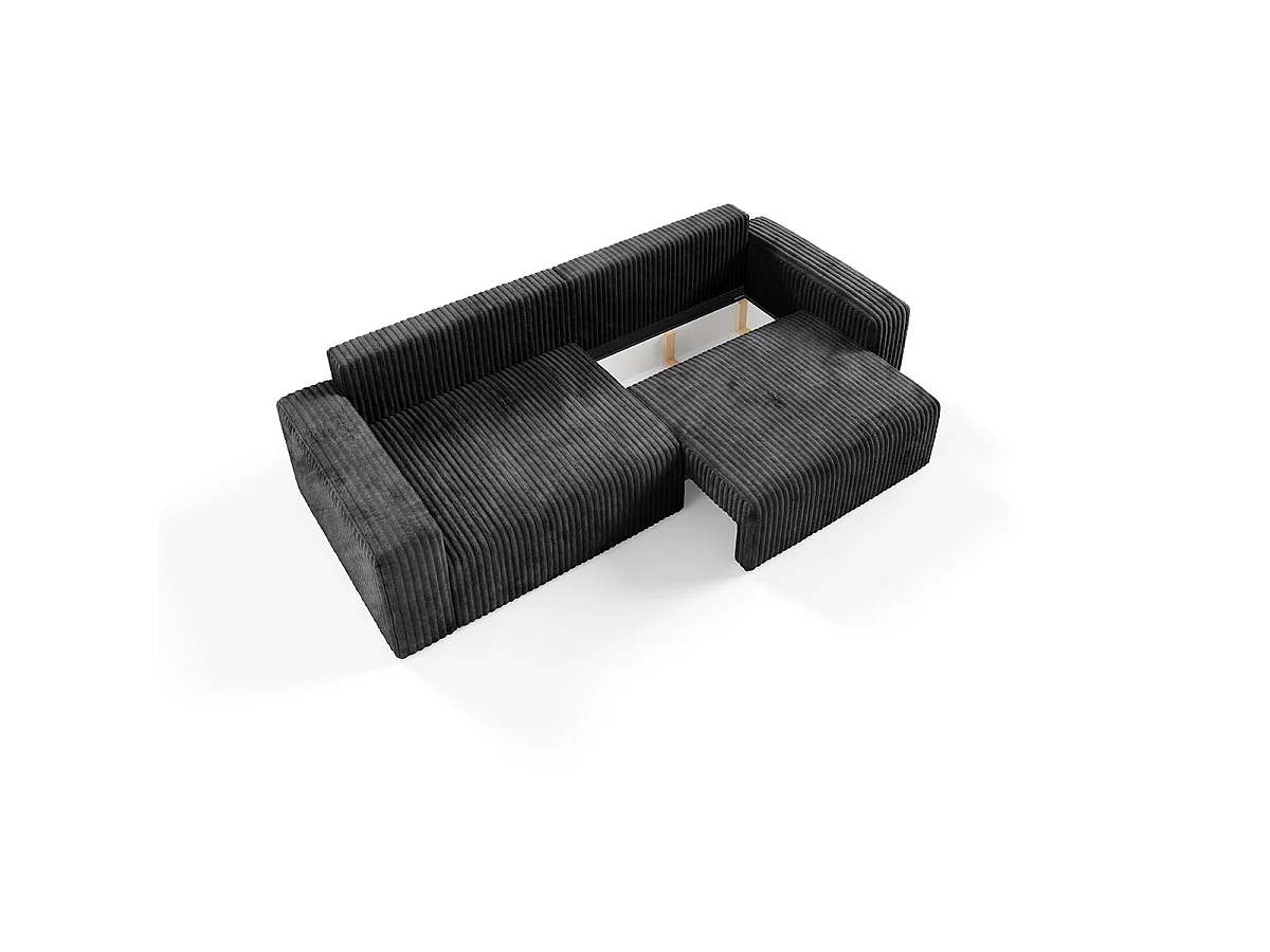 Canapé convertible 3 places avec coffre en tissu noir ANGELA