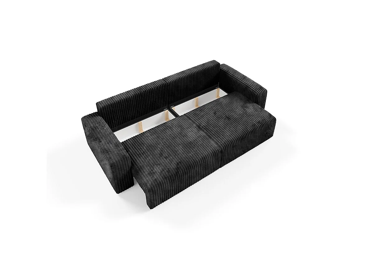 Canapé convertible 3 places avec coffre en tissu noir ANGELA