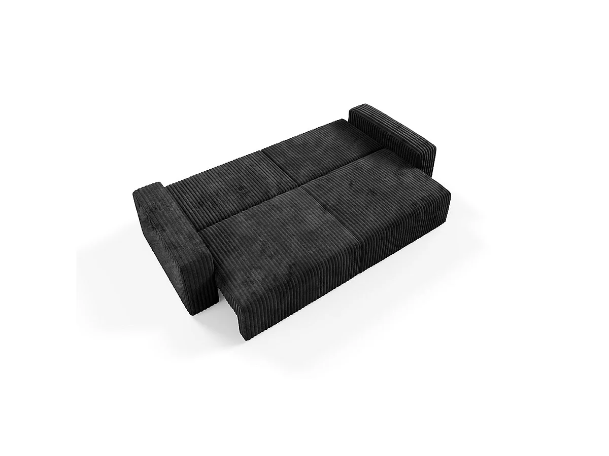 Canapé convertible 3 places avec coffre en tissu noir ANGELA