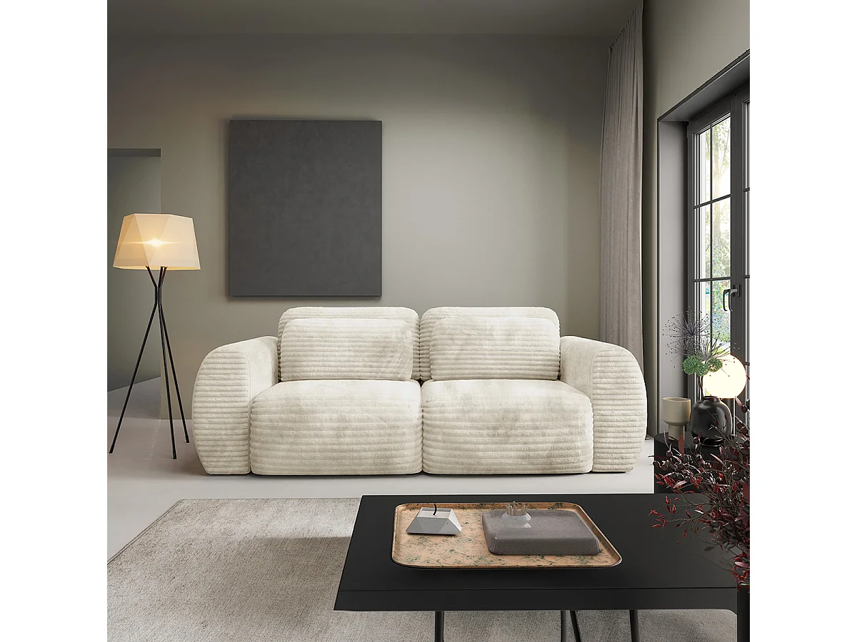 Canapé convertible 3 places avec coffre Camilla Blanc cassé