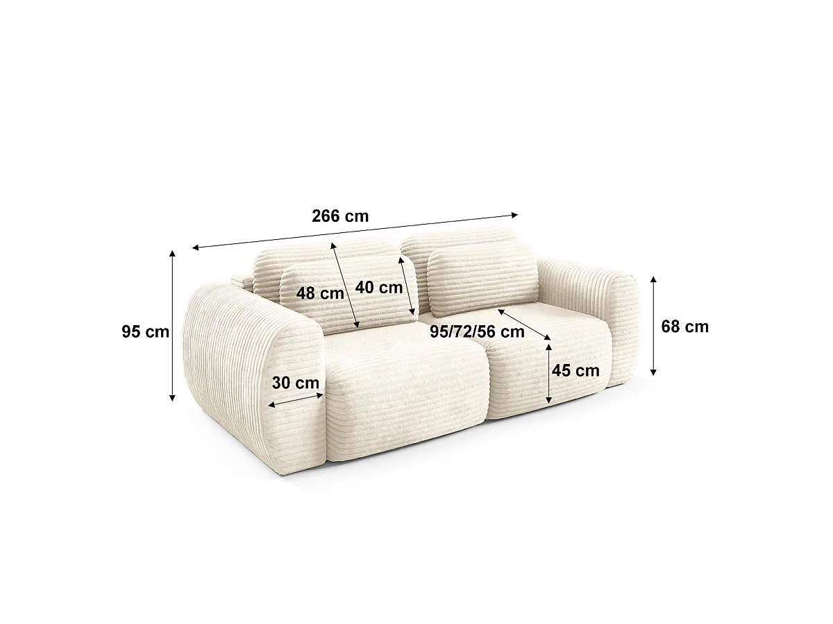 Canapé convertible 3 places avec coffre en tissu blanc CAMILLA