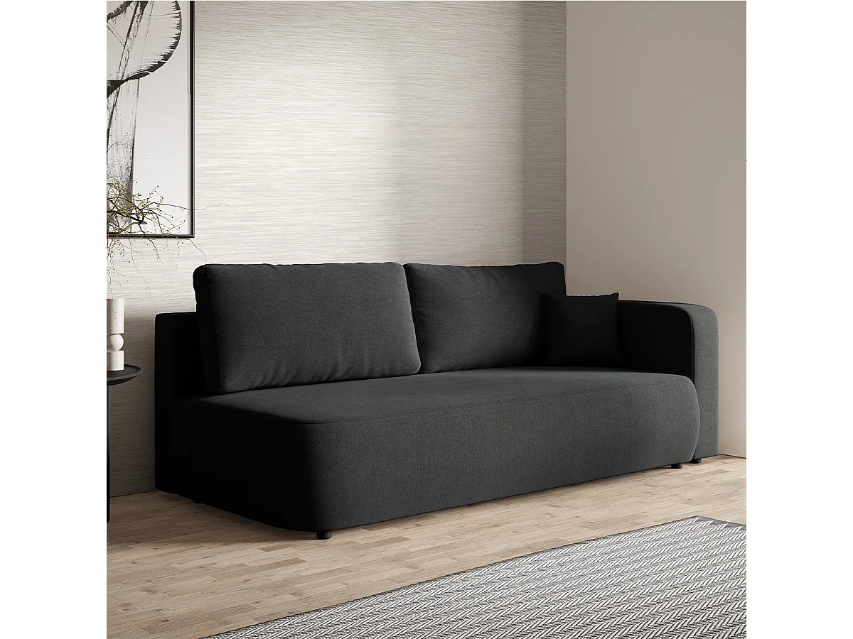Canapé convertible 3 places avec coffre et accoudoir réversible Antonio Noir