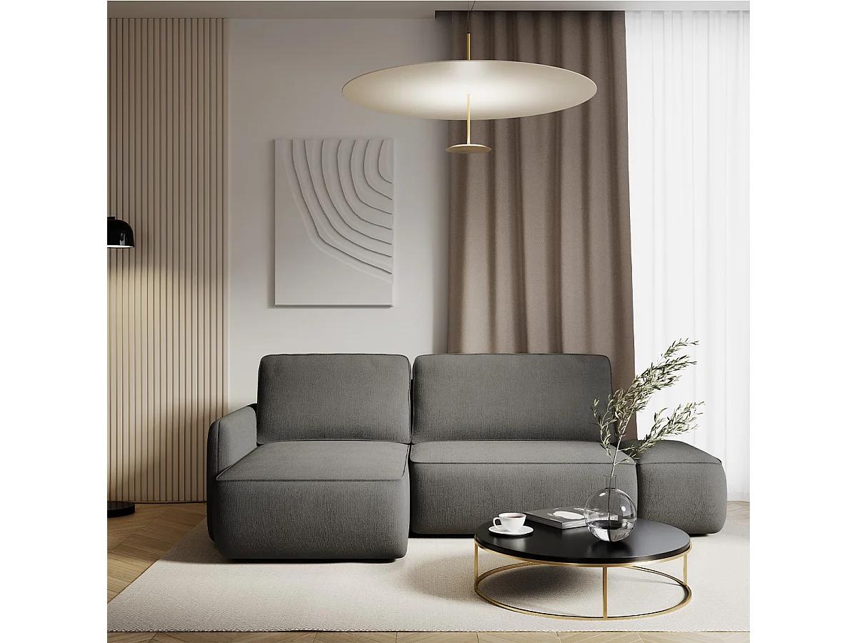 Canapé d'angle réversible et convertible 3 places avec coffre Alessio Gris