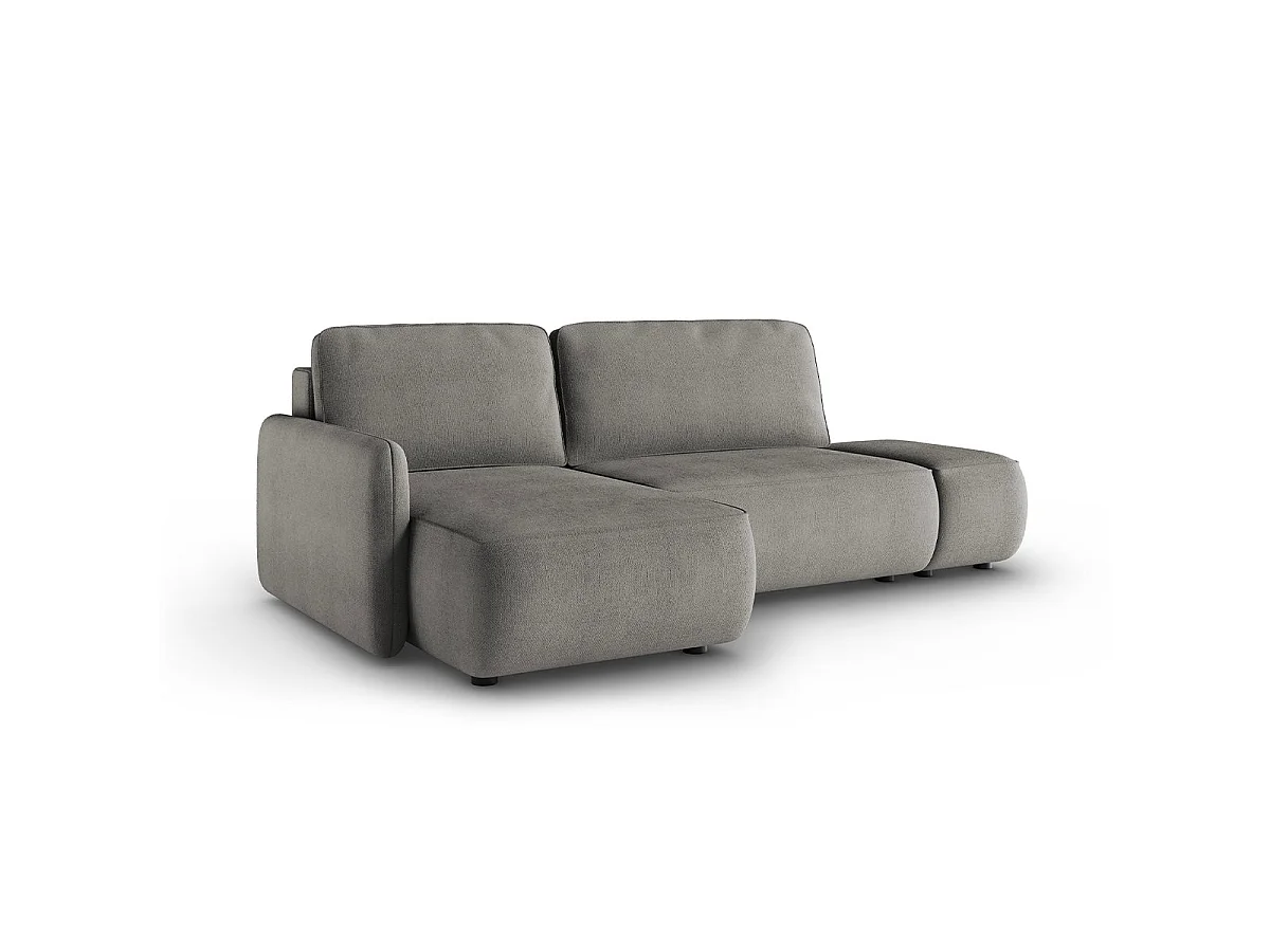 Canapé d'angle convertible 3 places réversible avec coffre en tissu gris ALESSIO