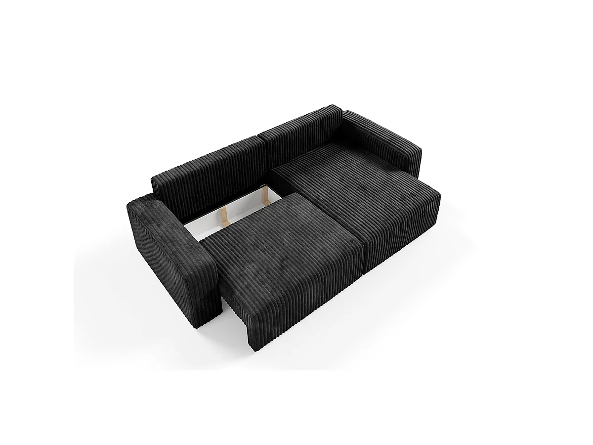 Canapé d'angle réversible et convertible 3 places avec coffre et accoudoirs Angela Noir