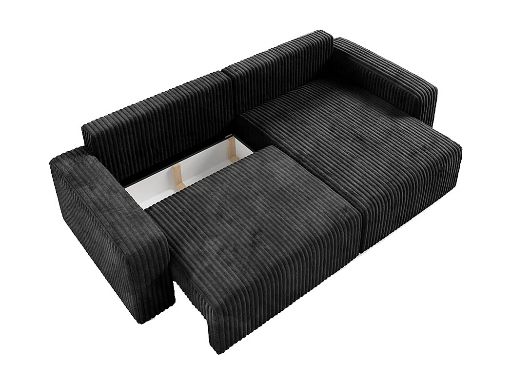 Canapé d'angle réversible et convertible 3 places avec coffre et accoudoirs Angela Noir