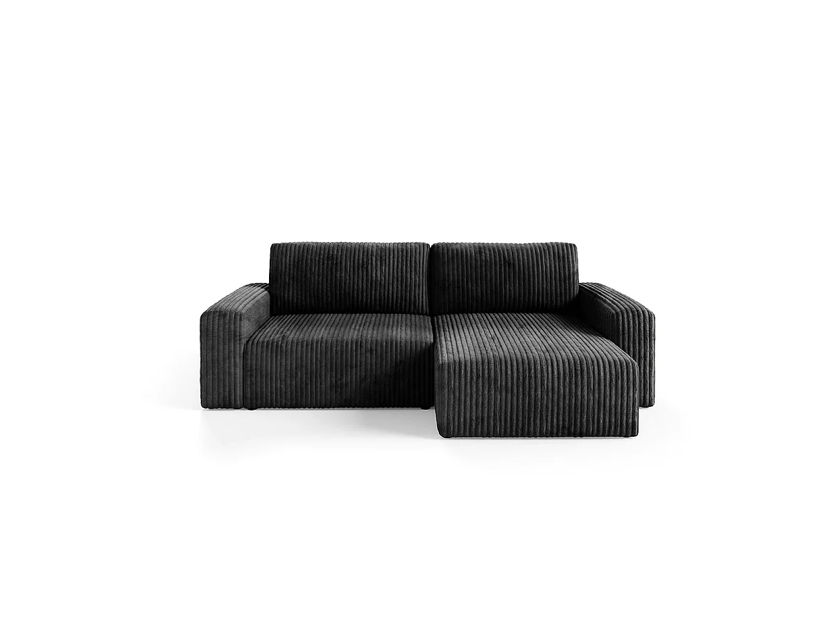 Canapé d'angle convertible 3 places réversible avec coffre en tissu noir ANGELA