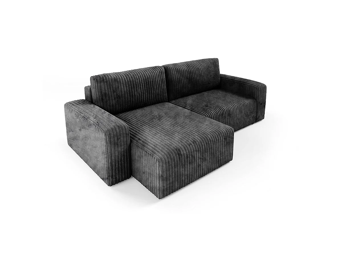 Canapé d'angle convertible 3 places réversible avec coffre en tissu noir ANGELA