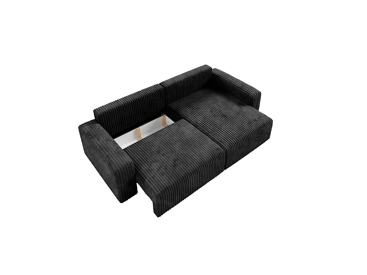 Canapé d'angle convertible 3 places réversible avec coffre en tissu noir ANGELA