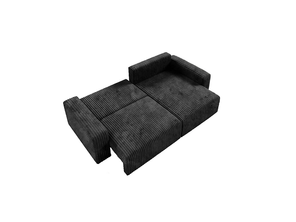 Canapé d'angle convertible 3 places réversible avec coffre en tissu noir ANGELA
