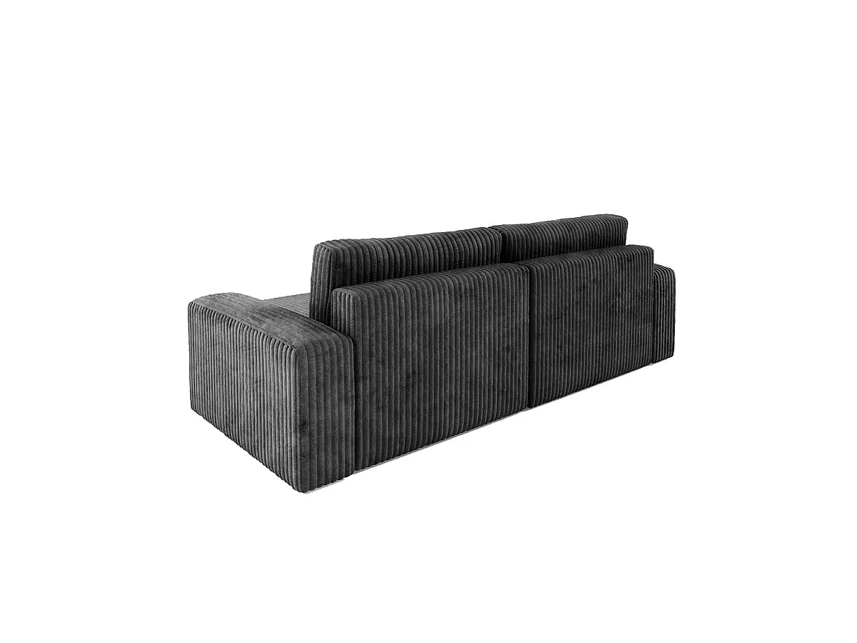 Canapé d'angle convertible 3 places réversible avec coffre en tissu noir ANGELA