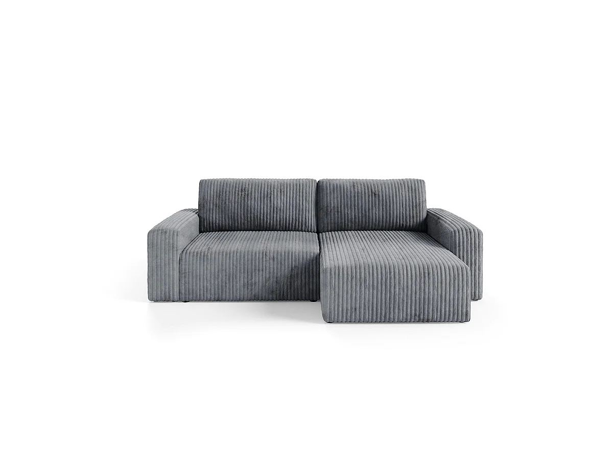 Canapé d'angle convertible 3 places réversible avec coffre en tissu gris foncé ANGELA