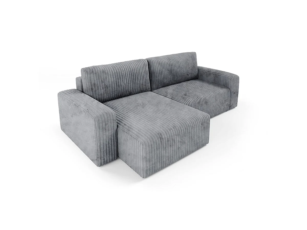Canapé d'angle convertible 3 places réversible avec coffre en tissu gris foncé ANGELA