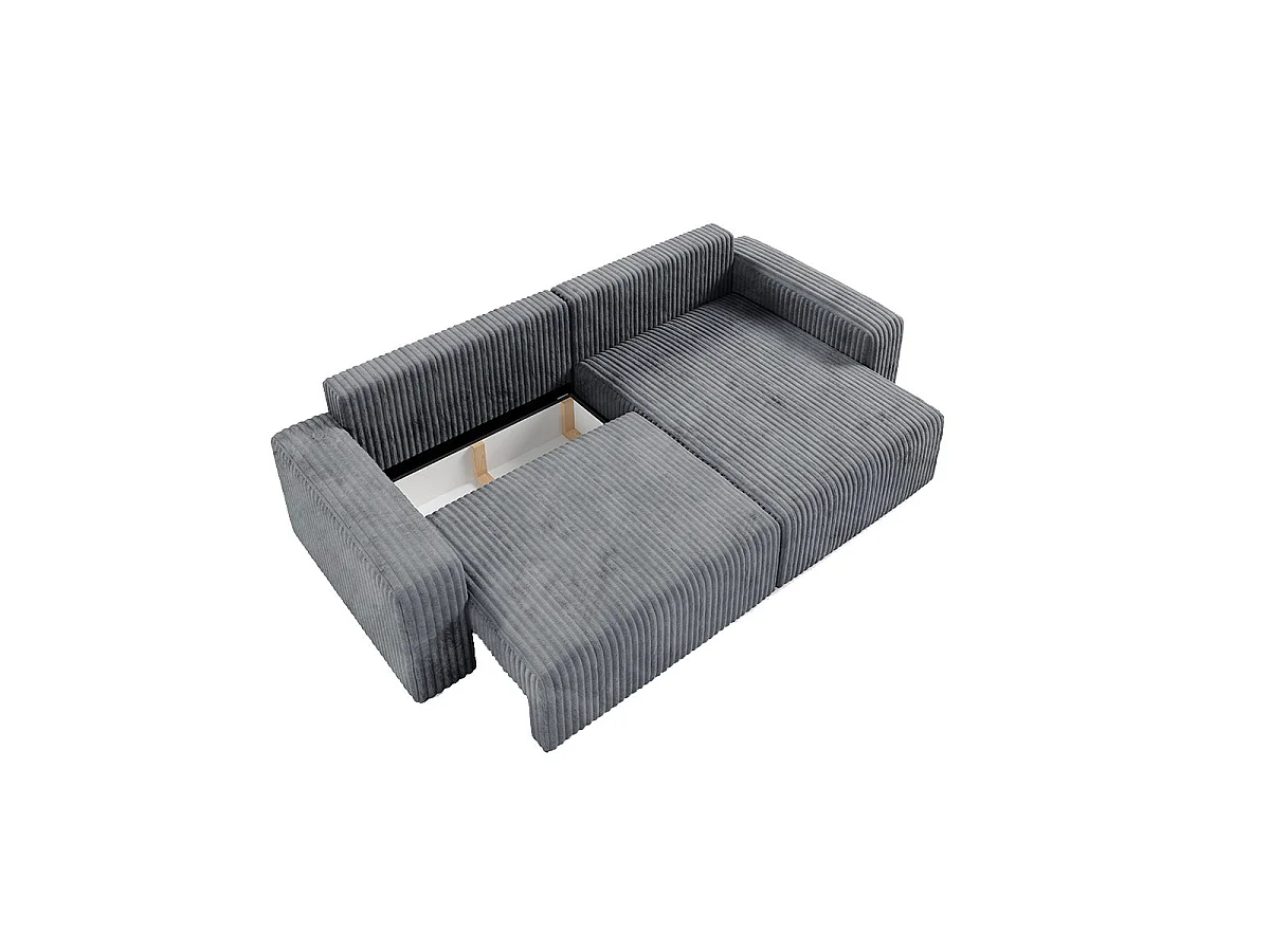 Canapé d'angle convertible 3 places réversible avec coffre en tissu gris foncé ANGELA