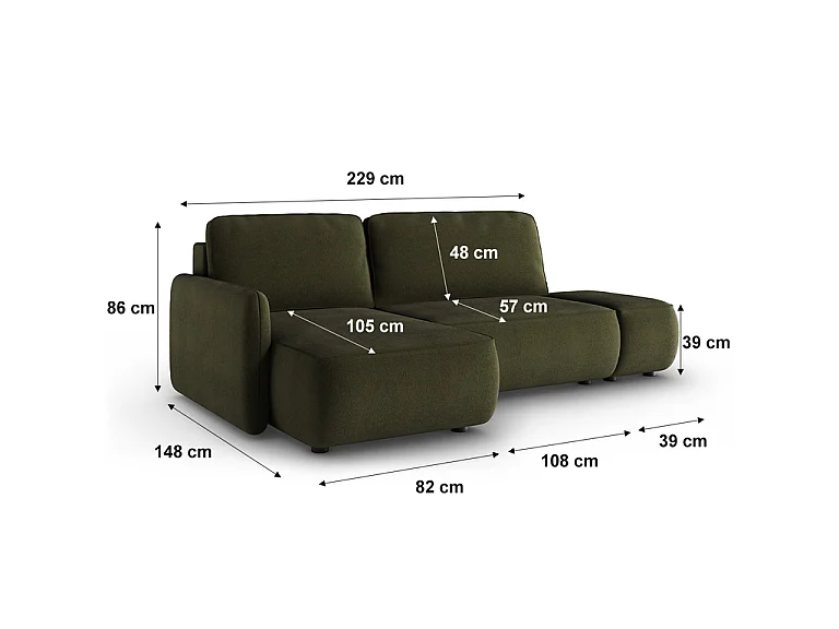 Canapé d'angle réversible et convertible 3 places avec coffre Alessio Vert