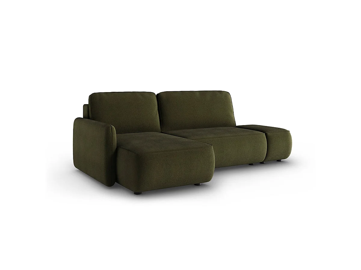 Canapé d'angle convertible 3 places réversible avec coffre en tissu vert