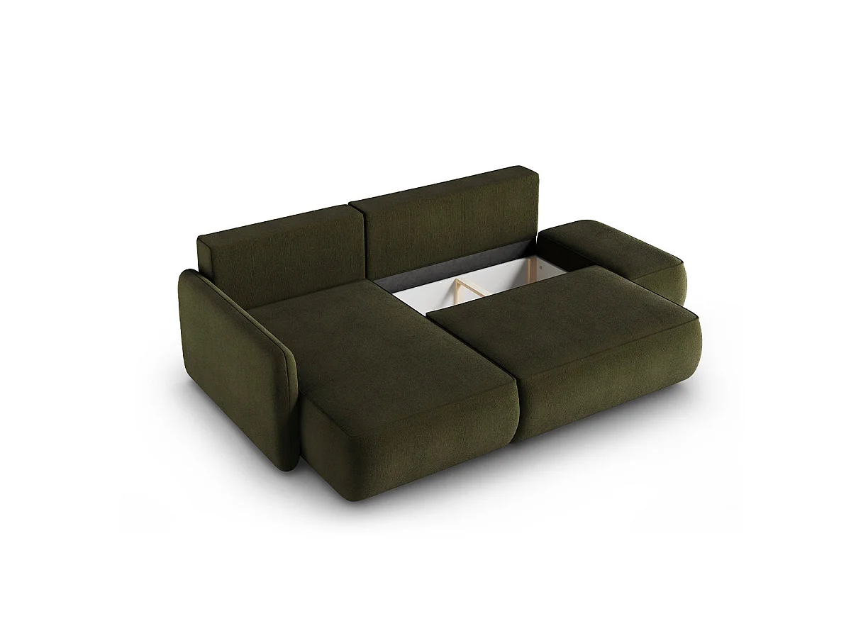 Canapé d'angle convertible 3 places réversible avec coffre en tissu vert