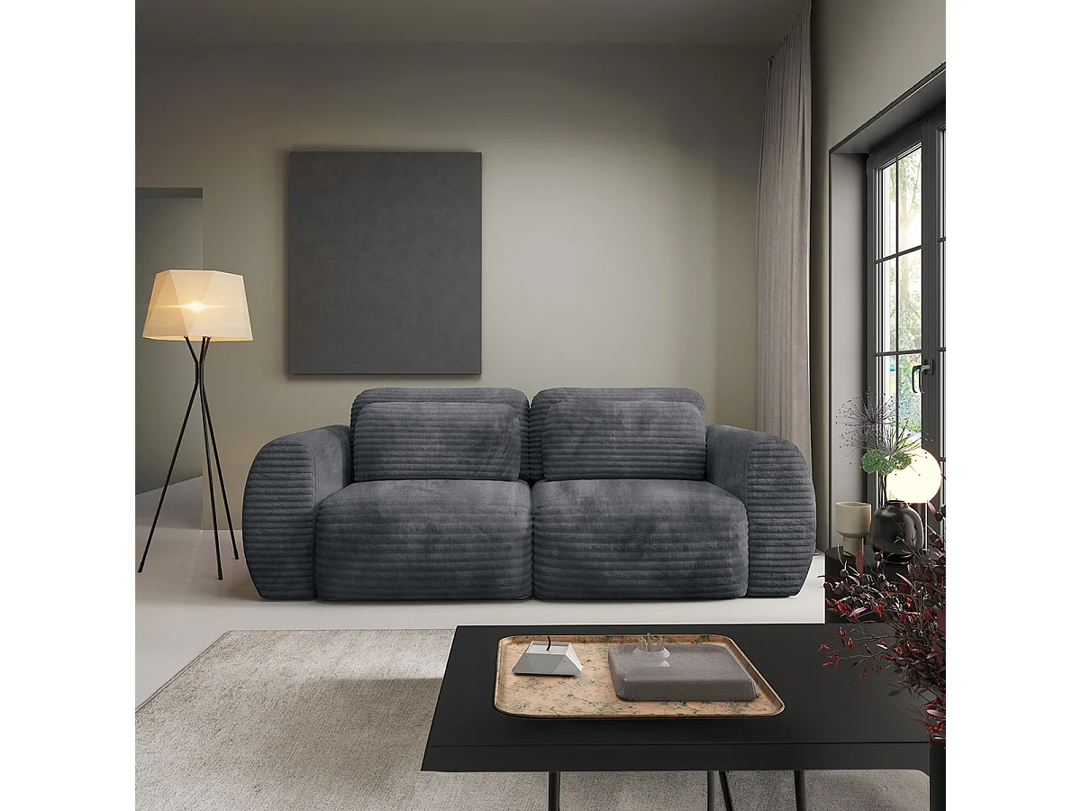 Canapé convertible 3 places avec coffre Camilla Gris foncé