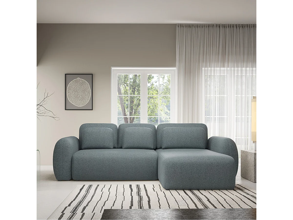 Canapé d'angle réversible et convertible 3 places avec coffre Carmela Bleu