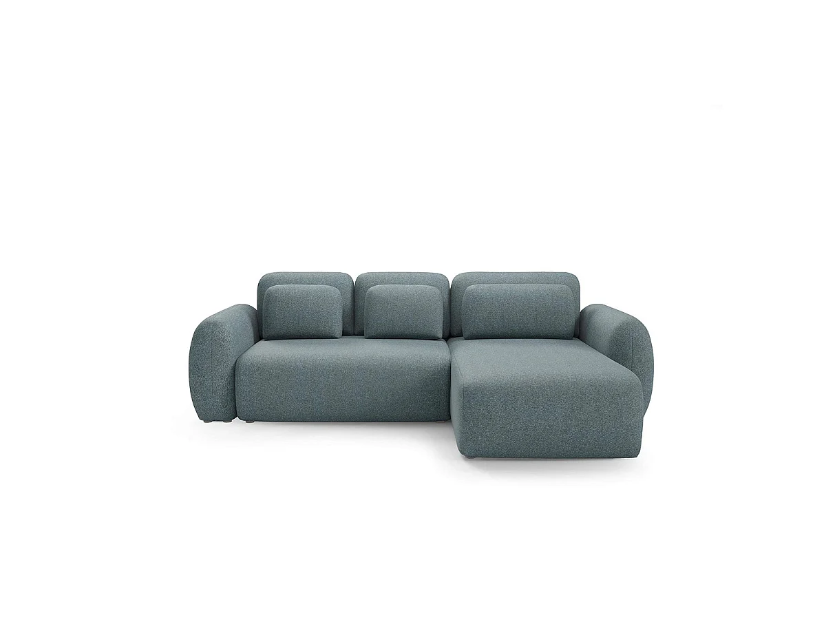 Canapé d'angle convertible 3 places réversible avec coffre en tissu bleu CARMELA