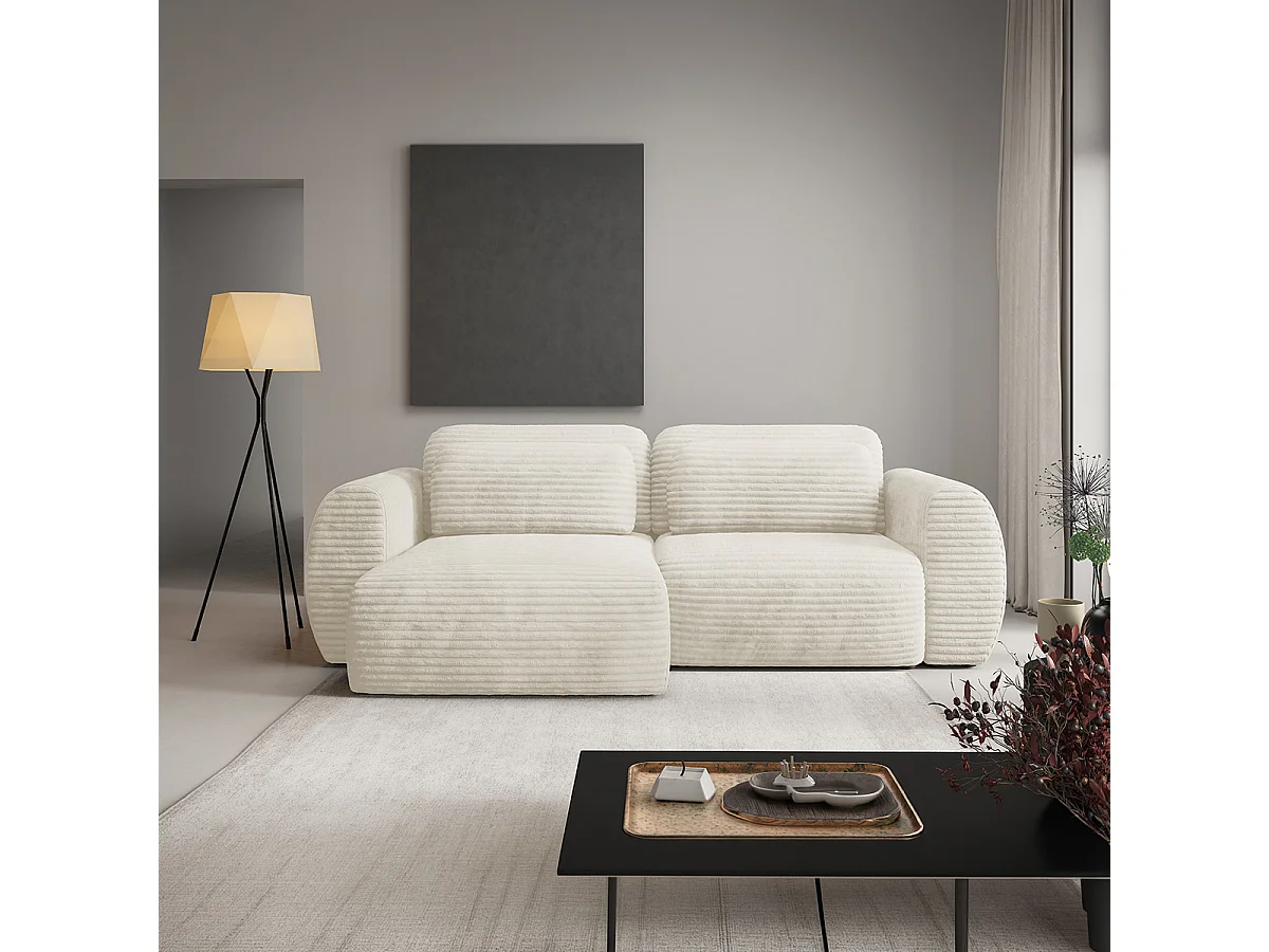 Canapé d'angle réversible et convertible 3 places avec coffre Camilla Blanc cassé