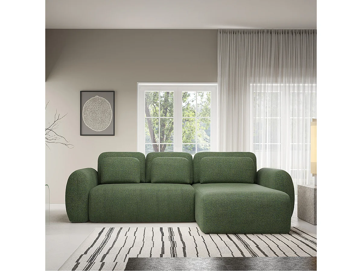 Canapé d'angle réversible et convertible 3 places avec coffre Carmela Vert