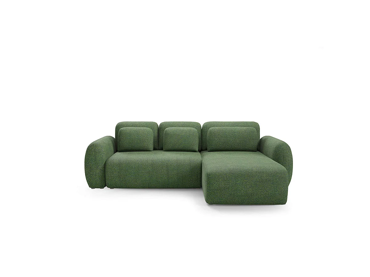 Canapé d'angle convertible 3 places réversible avec coffre en tissu vert CARMELA