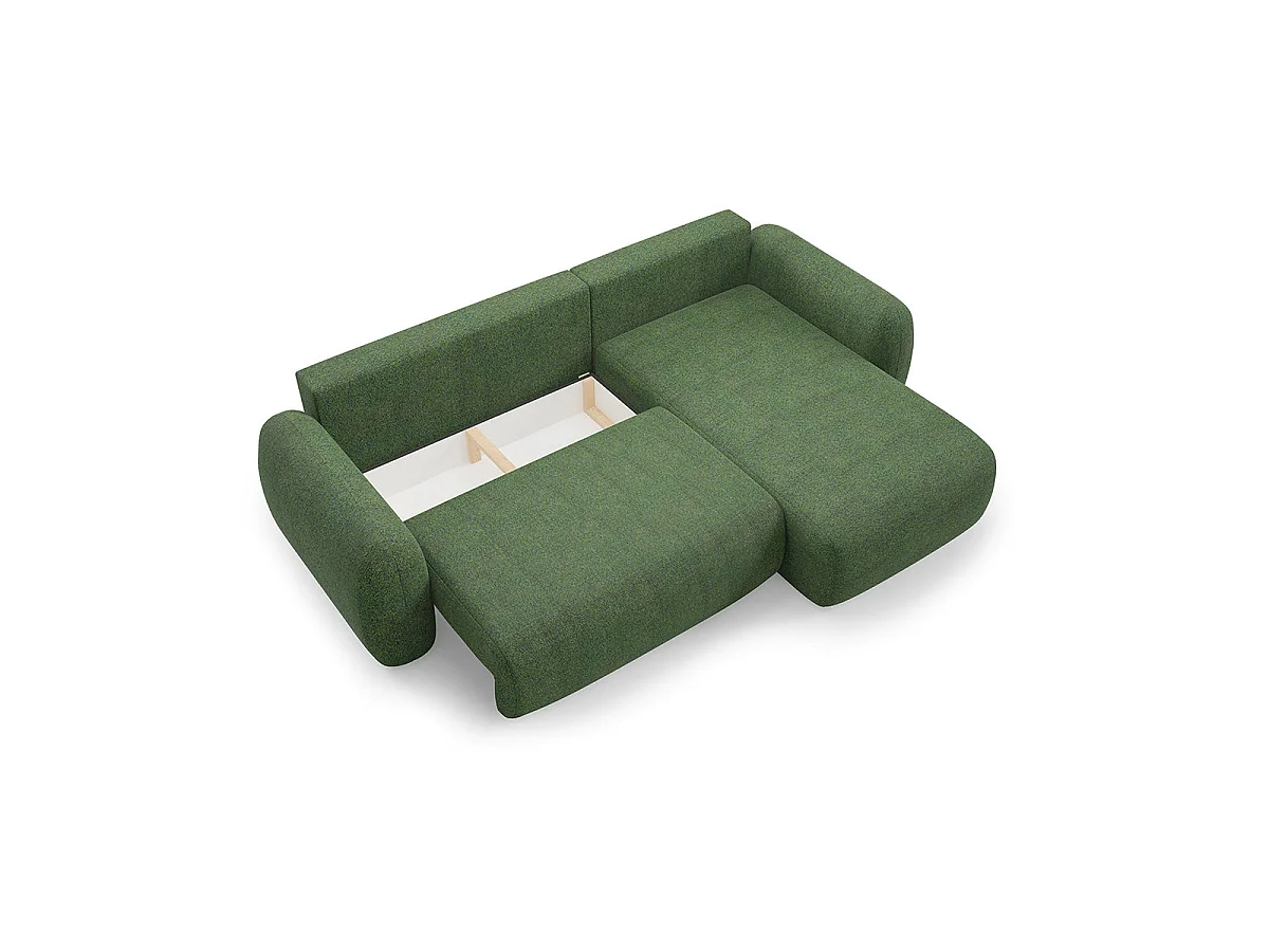 Canapé d'angle convertible 3 places réversible avec coffre en tissu vert CARMELA