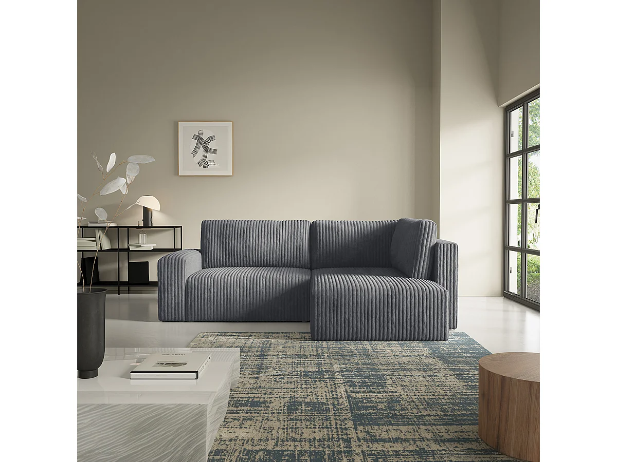 Canapé d'angle réversible et convertible 4 places avec coffre et accoudoirs Angela Gris foncé