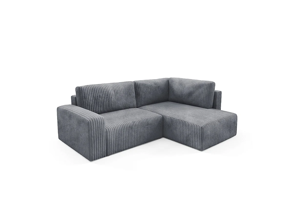 Canapé d'angle droit convertible 4 places avec coffre en tissu gris foncé ANGEL