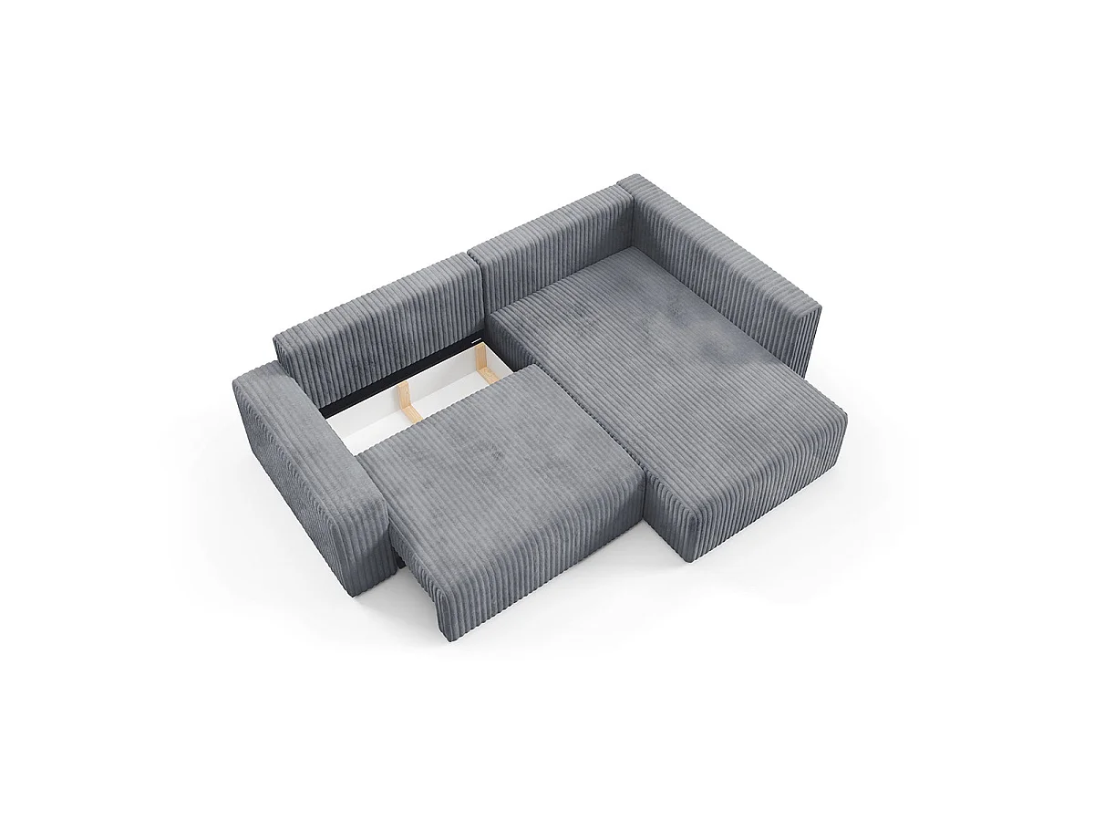 Canapé d'angle droit convertible 4 places avec coffre en tissu gris foncé ANGEL
