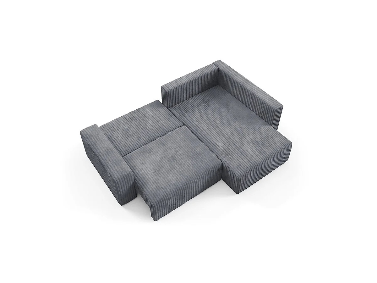 Canapé d'angle droit convertible 4 places avec coffre en tissu gris foncé ANGEL