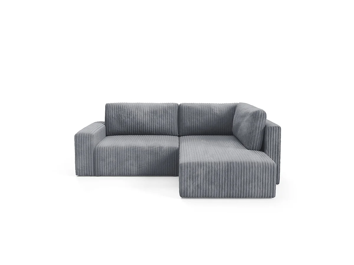 Canapé d'angle droit convertible 4 places avec coffre en tissu gris foncé ANGEL
