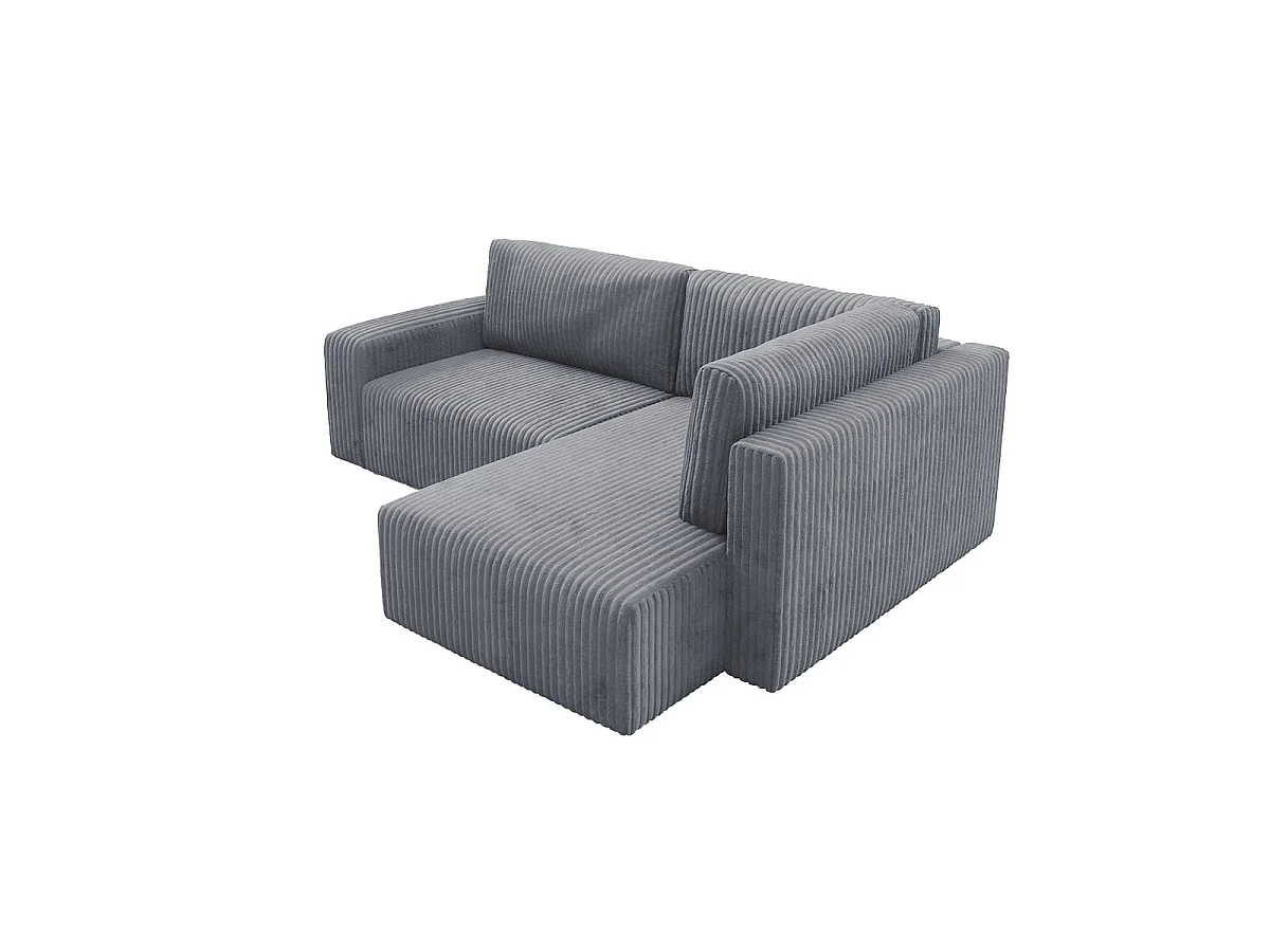 Canapé d'angle droit convertible 4 places avec coffre en tissu gris foncé ANGEL