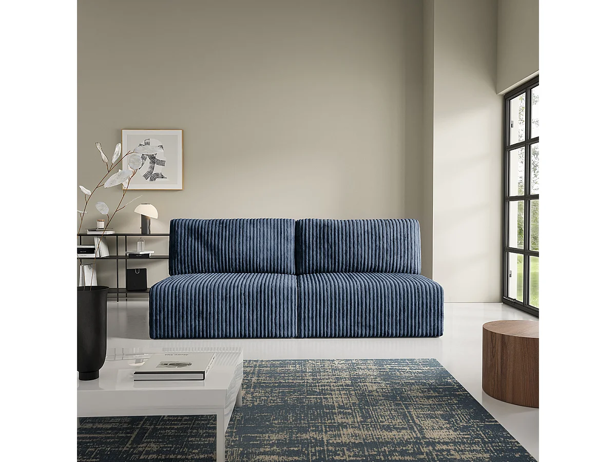 Canapé convertible 3 places avec coffre Angela Bleu marine