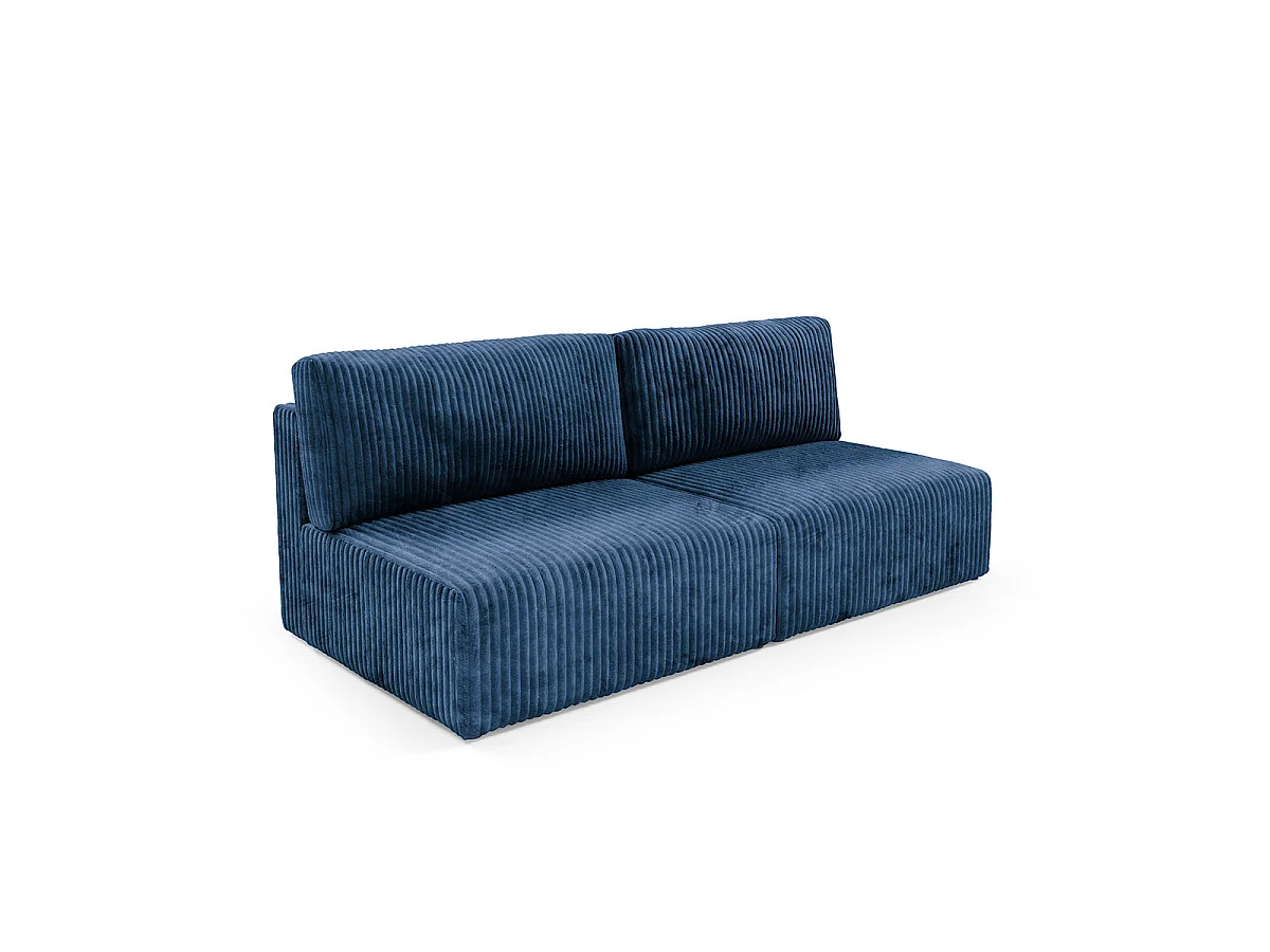 Canapé convertible 3 places avec coffre en tissu bleu marine ANGELA