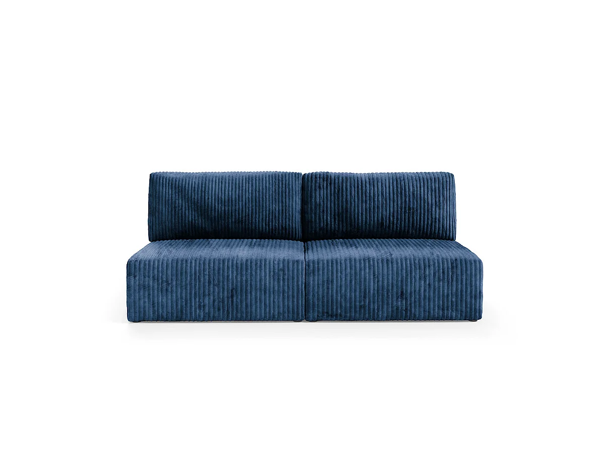 Canapé convertible 3 places avec coffre en tissu bleu marine ANGELA