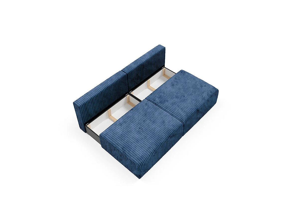 Canapé convertible 3 places avec coffre en tissu bleu marine ANGELA