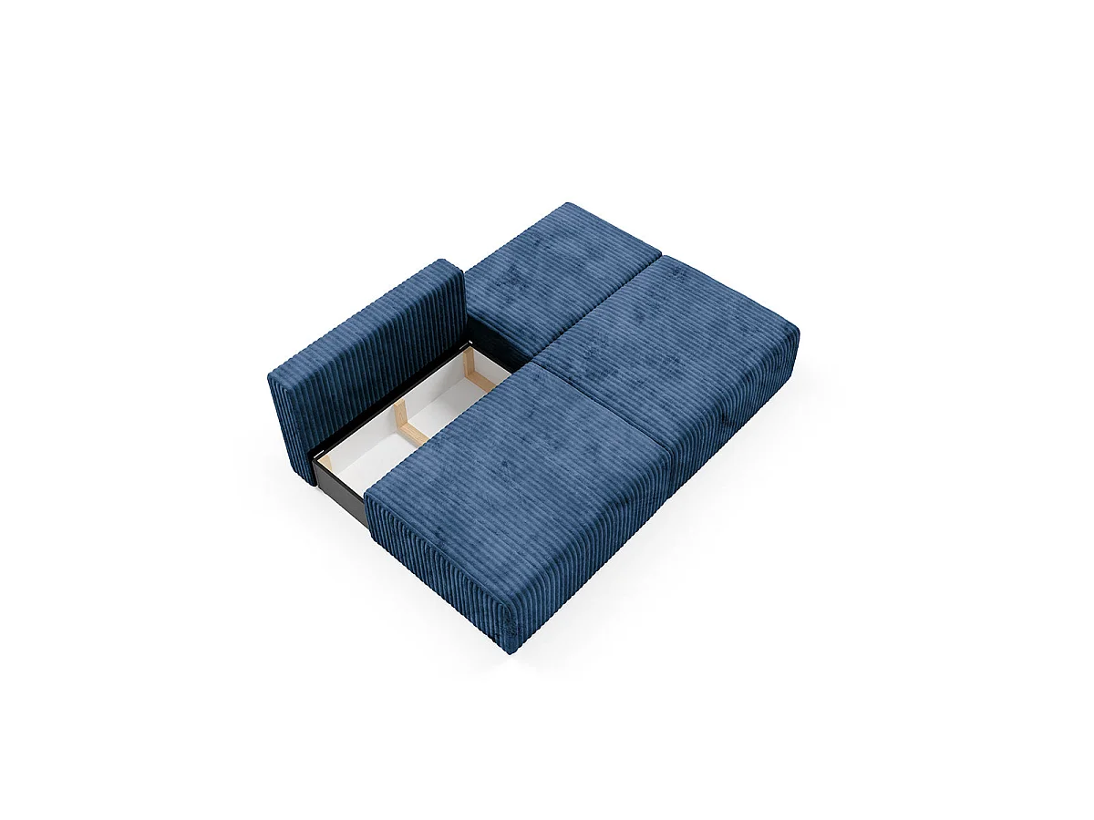 Canapé convertible 3 places avec coffre en tissu bleu marine ANGELA