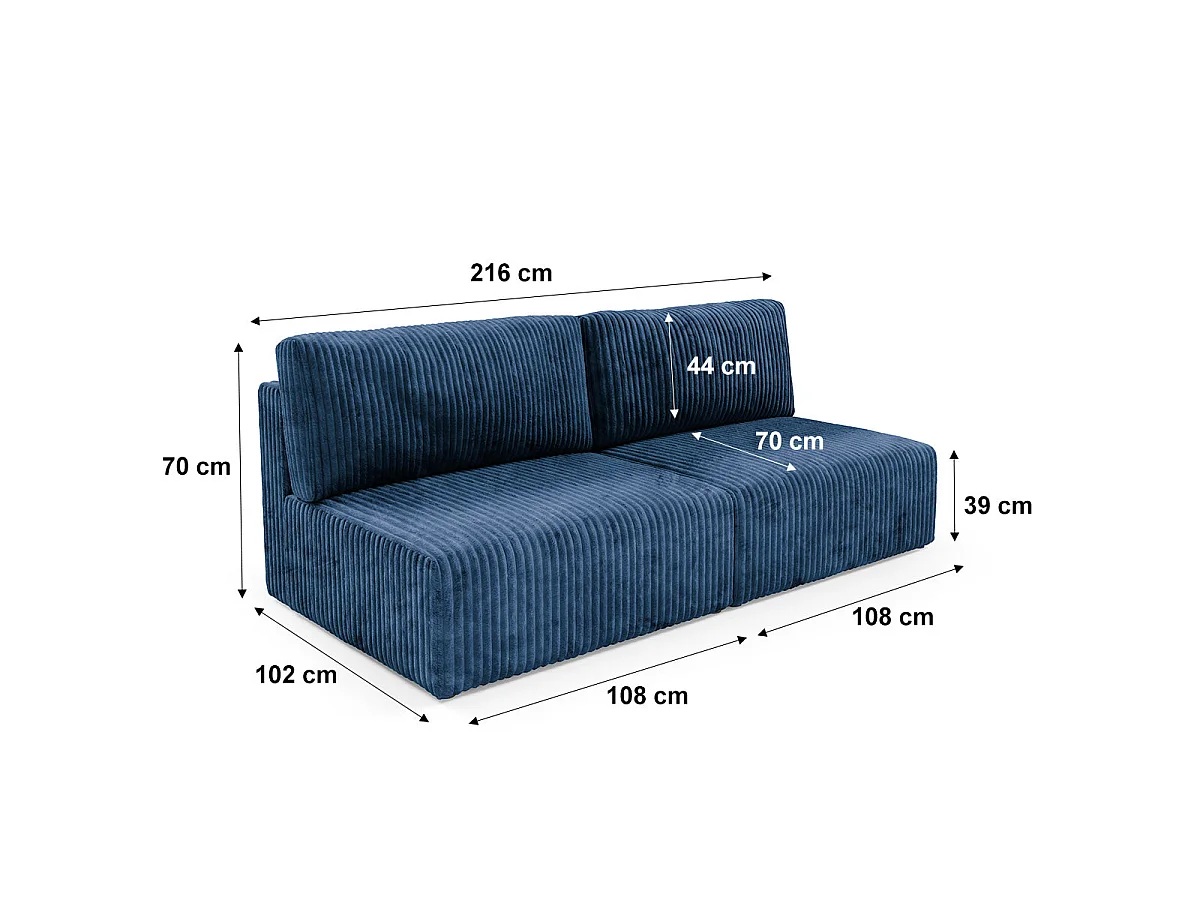 Canapé convertible 3 places avec coffre en tissu bleu marine ANGELA