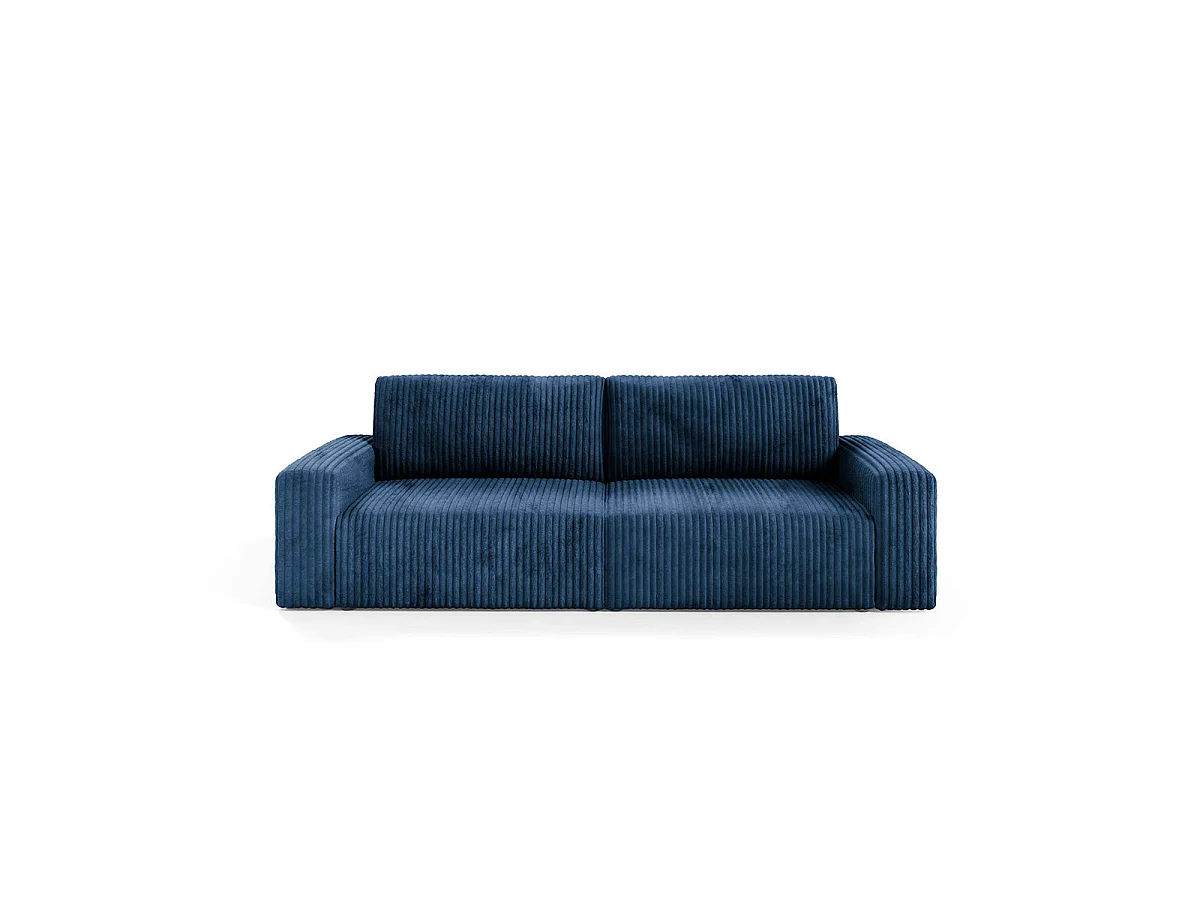 Canapé convertible 3 places avec coffre en tissu bleu marine ANGELA